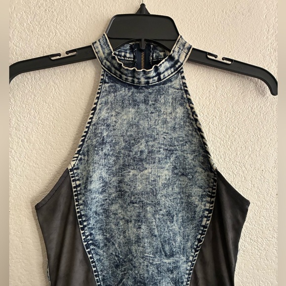 Vibrant MIU Y2K Bodycon Acid Wash Side Contrast Denim Dress S - Picture 9 of 16